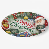 Pickleball Weihnachtsthema Pappteller (Schrägansicht)