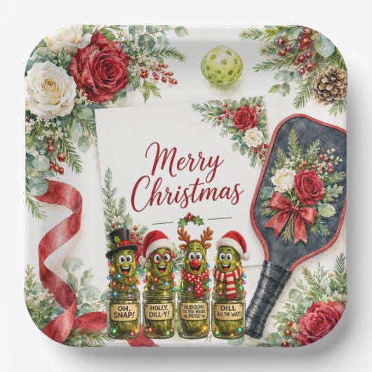 Pickleball Weihnachtsthema  Pappteller (Vorderseite)