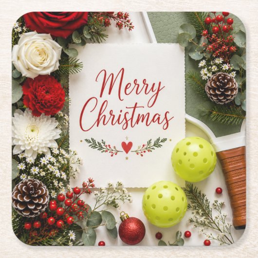 Pickleball Weihnachtsthema Rechteckiger Pappuntersetzer (Vorderseite)