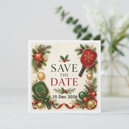 Pickleball Weihnachtsthema Save The Date (Stehend Vorderseite)