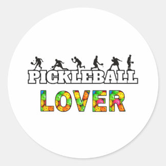Pickleball Word Male Silhouetten Lover Ball Runder Aufkleber