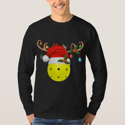 Pickleball Xmas Gift Reindeer Weihnachtsmannmütze T-Shirt (Vorderseite)