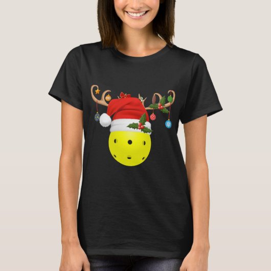 Pickleball Xmas Gift Reindeer Weihnachtsmannmütze T-Shirt (Vorderseite)