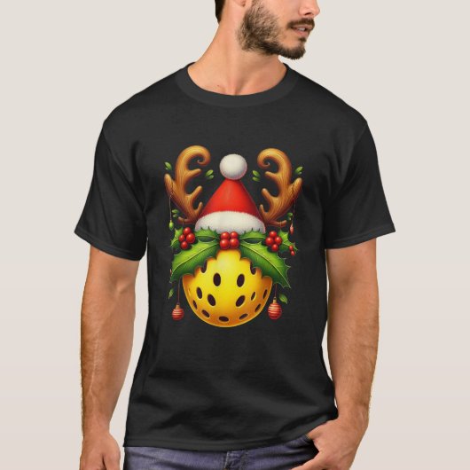 Pickleball Xmas Lighting Reindeer Santa Pickleball T-Shirt (Vorderseite)