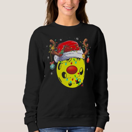 Pickleball Xmas Reindeer Weihnachtsmannmütze Pickl Sweatshirt (Vorderseite)