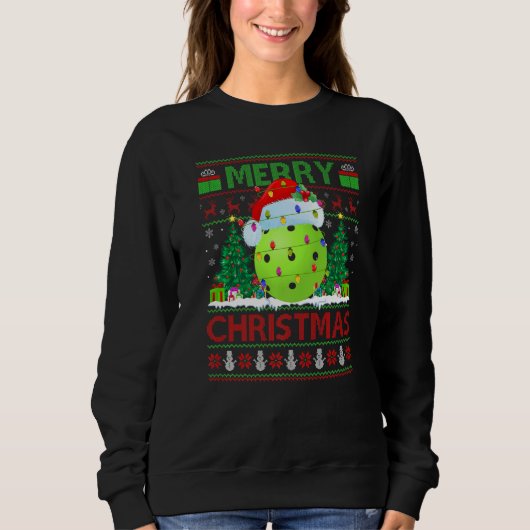 Pickleball Xmas Tree Ugly Santa Pickleball Christ Sweatshirt (Vorderseite)