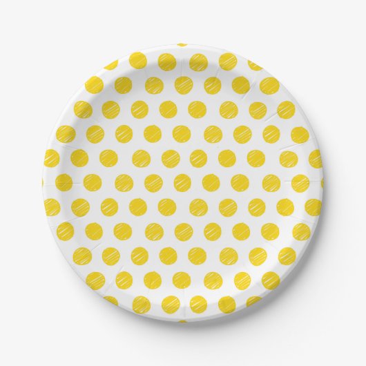 Pickleball Yellow Polka Dot Balls White Sports Pappteller (Vorderseite)
