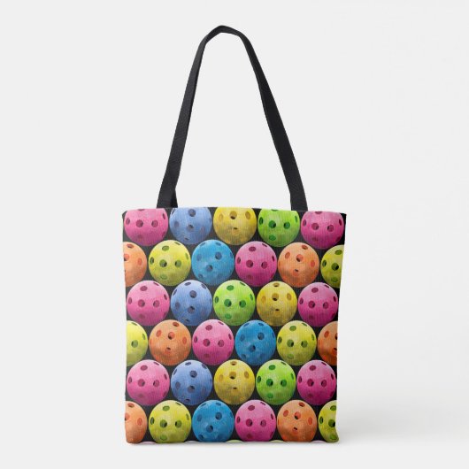 Pickleballs auf schwarzem Hintergrund Tasche (Rückseite)