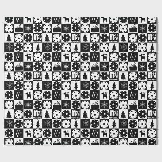 Pickleballs Frohe Weihnachten 🎄 Schwarz-Weiß Geschenkpapier (Flach)