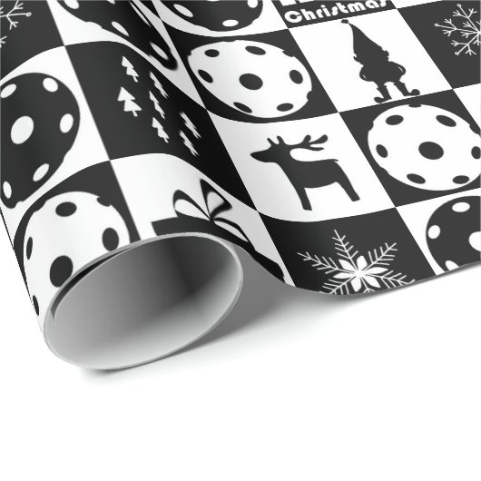 Pickleballs Frohe Weihnachten 🎄 Schwarz-Weiß Geschenkpapier (Rolleneckpunkt)