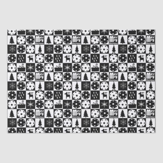 Pickleballs Frohe Weihnachten 🎄 Schwarz-Weiß Seidenpapier (Vorderseite)