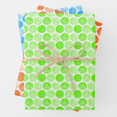 Pickleballs - grün, orange und blau auf weiß geschenkpapier set (Beispiel)