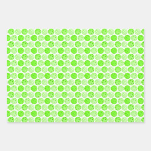 Pickleballs - grün, orange und blau auf weiß geschenkpapier set (Vorderseite)