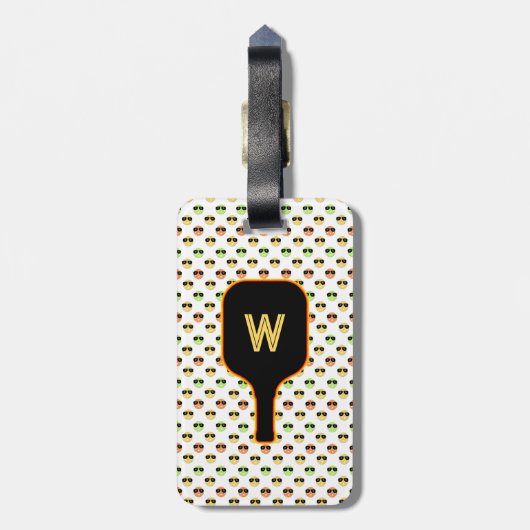 Pickleballs & Paddelmonogramm (weißes Gepäckstück) Gepäckanhänger (Rückseite vertikal)