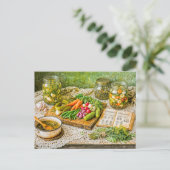 Pickled Cucumbers and Fresh Vegetables in Rustic V Postkarte (Stehend Vorderseite)