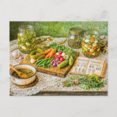 Pickled Cucumbers and Fresh Vegetables in Rustic V Postkarte (Vorderseite)