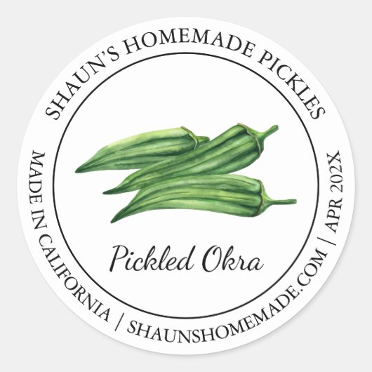 Pickled Okra Modernes Label Runder Aufkleber (Vorderseite)