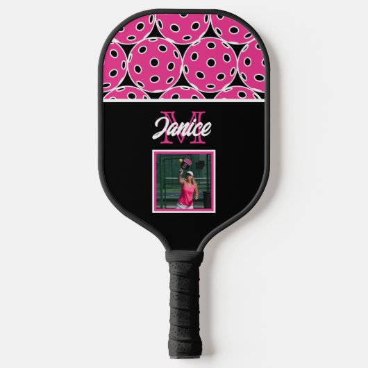 Pickled Pink Monogram Foto Pickleball Paddel Schläger (Vorderseite)