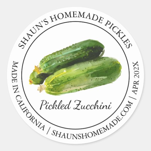 Pickled Zucchini Modernes Label Runder Aufkleber (Vorderseite)
