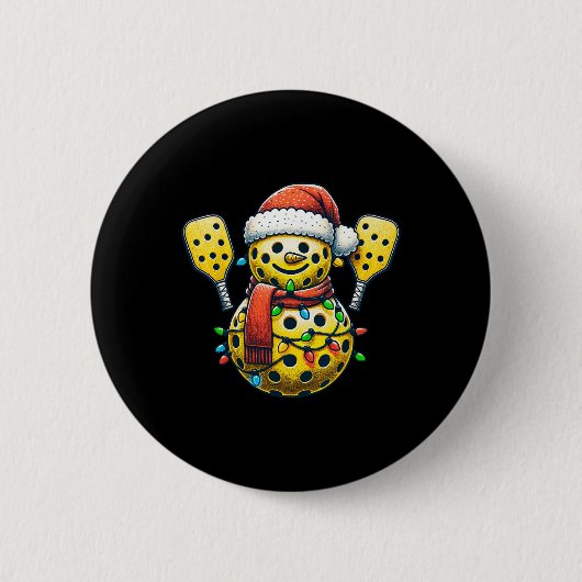 Picklell Schneemann Weihnachtsmann Hut Lichter Wei Button (Vorderseite)