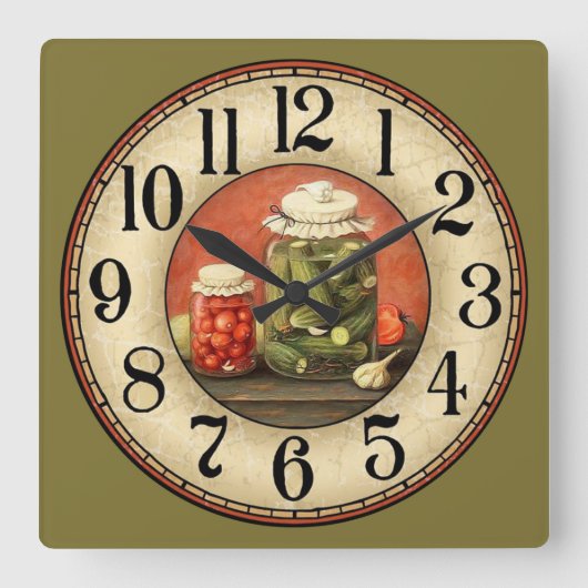Pickles and Jars Quadratische Wanduhr (Vorderseite)