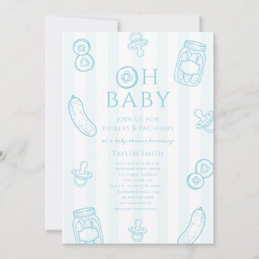 Pickles & Pacifiers Blue Boy Baby Shower Einladung (Vorderseite)