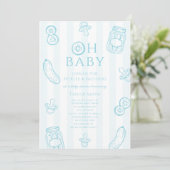 Pickles & Pacifiers Blue Boy Baby Shower Einladung (Stehend Vorderseite)