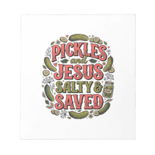 Pickles und Jesus Salty Saved Vintage-Shirt-Design Notizblock