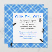 Picknick-Ameisen-blaue karierte Party Einladung (Vorne/Hinten)