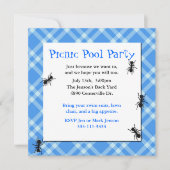 Picknick-Ameisen-blaue karierte Party Einladung (Vorderseite)