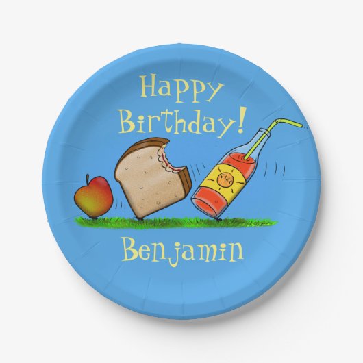 Picknick-Cartoon-Illustration Pappteller (Vorderseite)