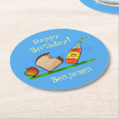 Picknick-Cartoon-Illustration Runder Pappuntersetzer (Angewinkelt)