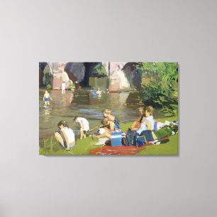Picknick durch den Fluss Withypool Leinwanddruck
