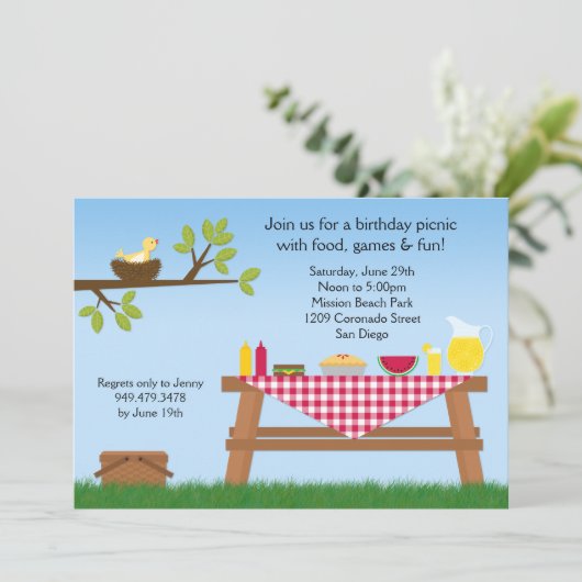 Picknick-Geburtstags-Party Einladung (Stehend Vorderseite)