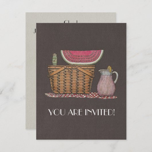 Picknick-Korb u. Wassermelone Einladung (Vorne/Hinten)