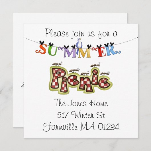 Picknick laden ein einladung (Vorne/Hinten)