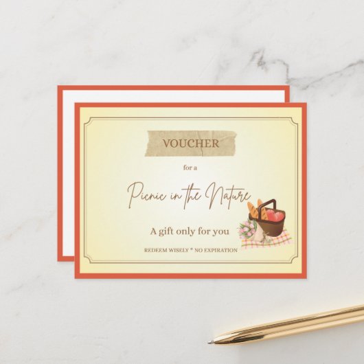'Picknick' Lustiger Geschenkgutschein Postkarte (Vorderseite/Rückseite Beispiel)