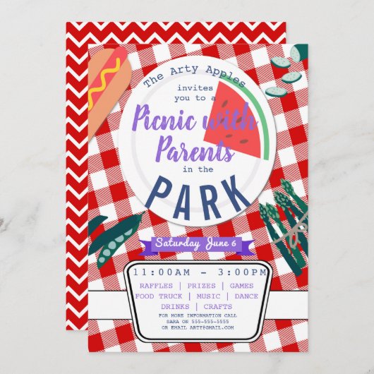 Picknick mit Eltern Wohltätigkeit Fundraiser PTA P Einladung (Vorne/Hinten)