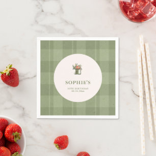 Picknick-Sommer-Grün-Kariert-Blumen-Geburtstag Serviette