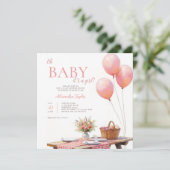Picknick Wildblume Rosa Luftballons Mädchen Baby-P Einladung (Stehend Vorderseite)