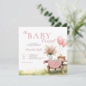 Picknick Wildblumen Luftballons Rosa Mädchen Baby- Einladung (Stehend Vorderseite)