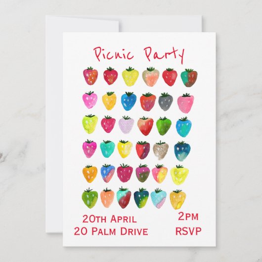 Picknickgarten Erdbeere Party feiern Einladung (Vorderseite)