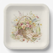 Picknickkorb mit Weinflasche Pappteller (Vorderseite)