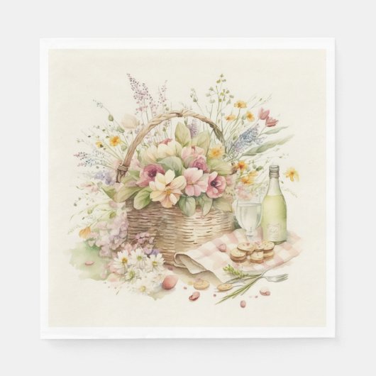 Picknickkorb mit Weinflasche Serviette (Vorderseite)