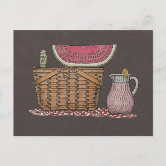 Picknickkorb & Wassermelone Postkarte (Vorderseite)