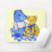 Picknicktuch aus blauem Karo mit drei alten Teedys Mousepad (Mit Mouse)