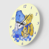 Picknicktuch aus blauem Karo mit drei Teddybären Große Wanduhr (Winkel)