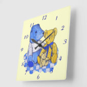 Picknicktuch aus blauem Karo mit drei Teddybären Quadratische Wanduhr (Winkel)