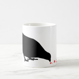Pickreihenfolge. Schwarzer Vogel & rote Herzen. Kaffeetasse