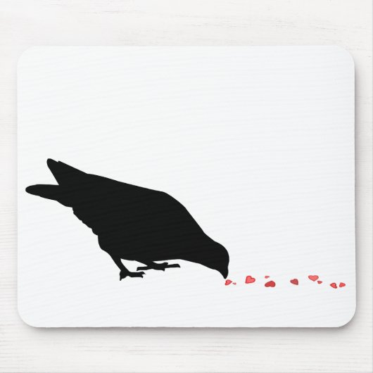 Pickreihenfolge. Schwarzer Vogel & rote Herzen. Mousepad (Vorne)